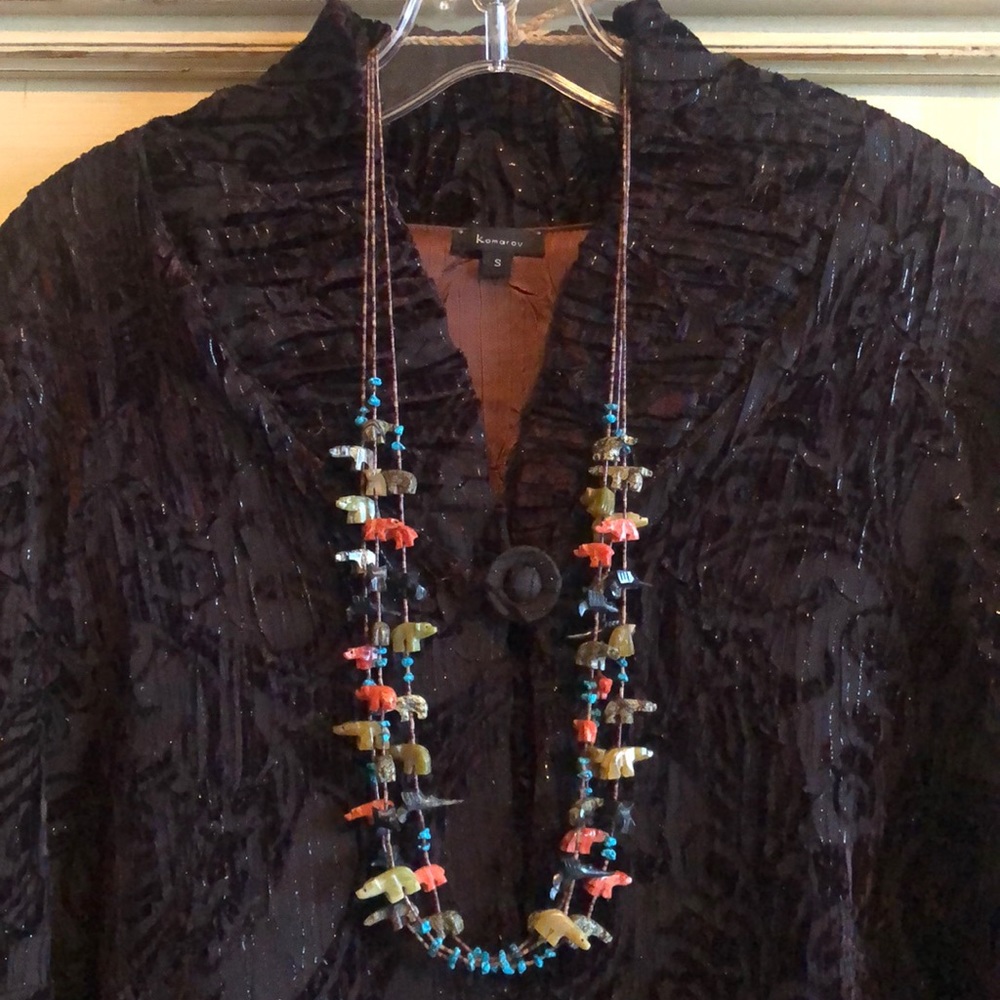 Vintage 3 strand, Native American Fetish Necklace, matching 2 pair earrings.